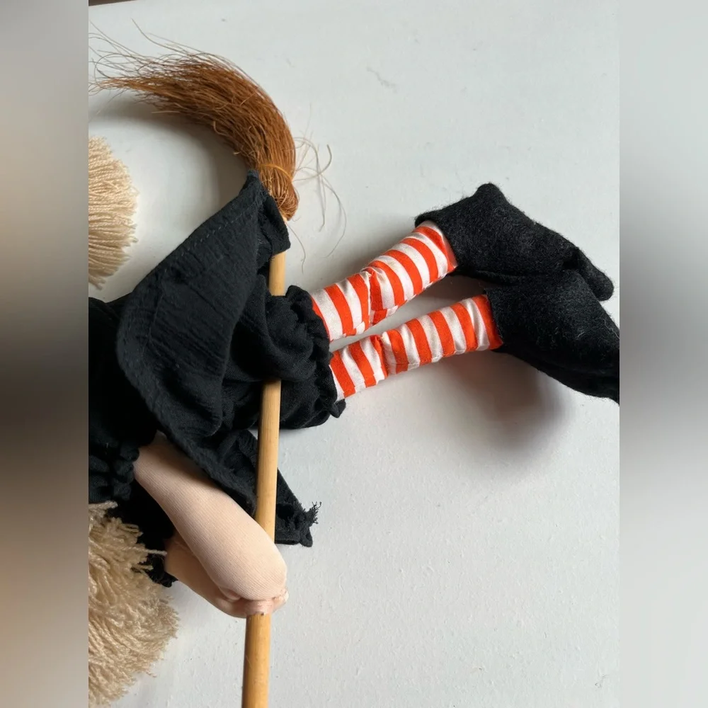 Vintage Applause 1984 Halloween Hanging Girl Witch with broom yarn, cloth, fiber